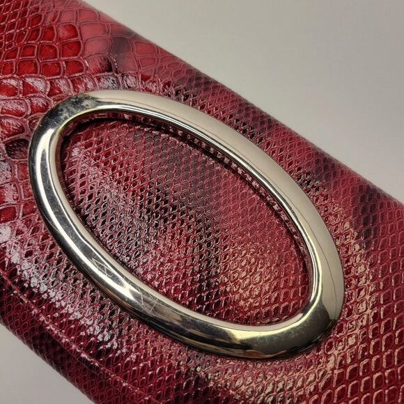 Snake Print Maroon Red Long Rectangular Clutch Purse - Picture 7 of 11